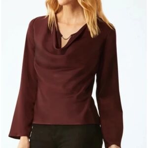 Ecru Red Draped Long Sleeve Blouse
